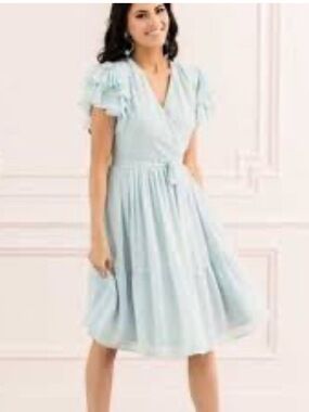 Rachel Parcell Ruffle Sleeve Wrap Dress Sterling Blue Size XS